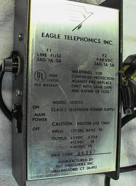 Eagle Telephonic DC Power Supply 600113 3 - Output 5, 12, & 48