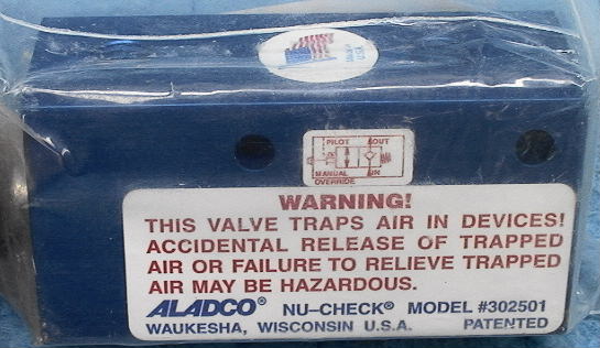 ALADCO NU-CHECK 302501 Air Pneumatic Cylinder Pilot Check Valve.