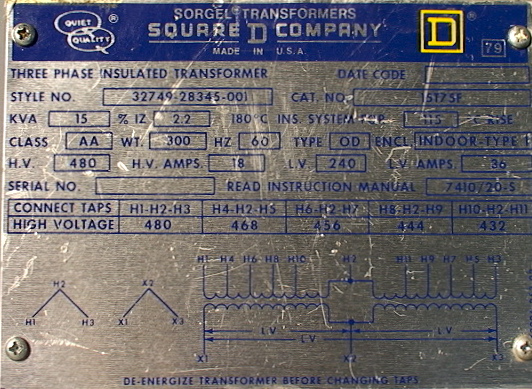 Square D Delta Delta Transformer 15KVA 480/240 3 phase  