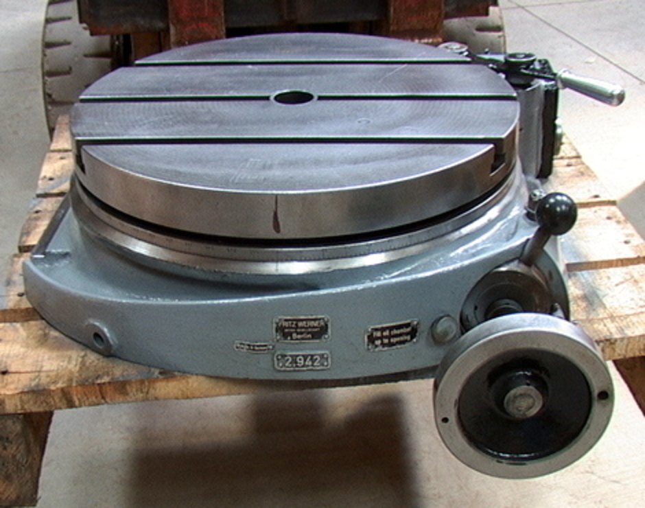 20" Fritz-Werner Rotary Table w/ handwheel & power drive gearbox - Click Image to Close