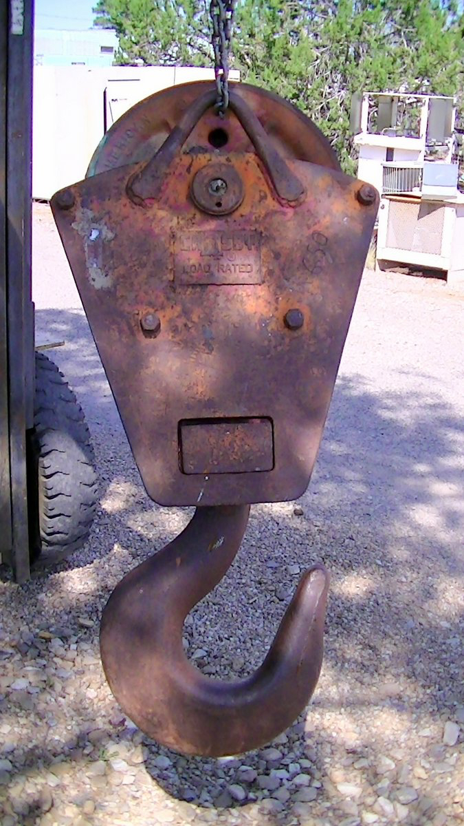 60,000 pound Crosby Crane 3-Pulley Hook Block older used rusty - Click Image to Close